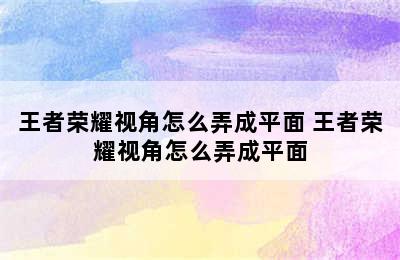 王者荣耀视角怎么弄成平面 王者荣耀视角怎么弄成平面